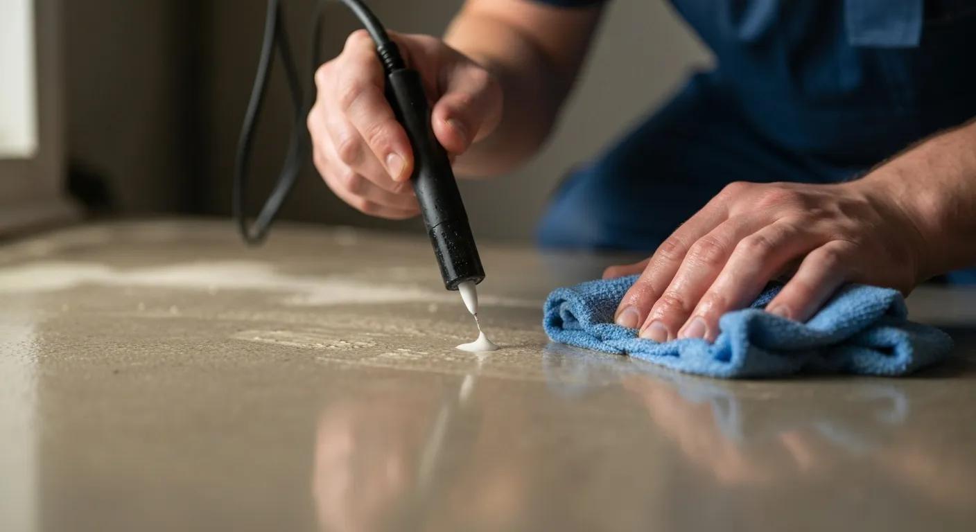 Technician applying antimicrobial treatment to prevent mould growth after water damage